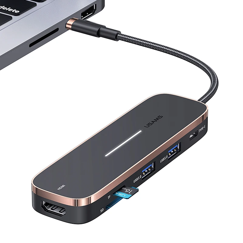 USAMS 6 in 1 usb c hub Laptop Docking Station Multiport Adapter Type C Charging USB Hub with Card Reader