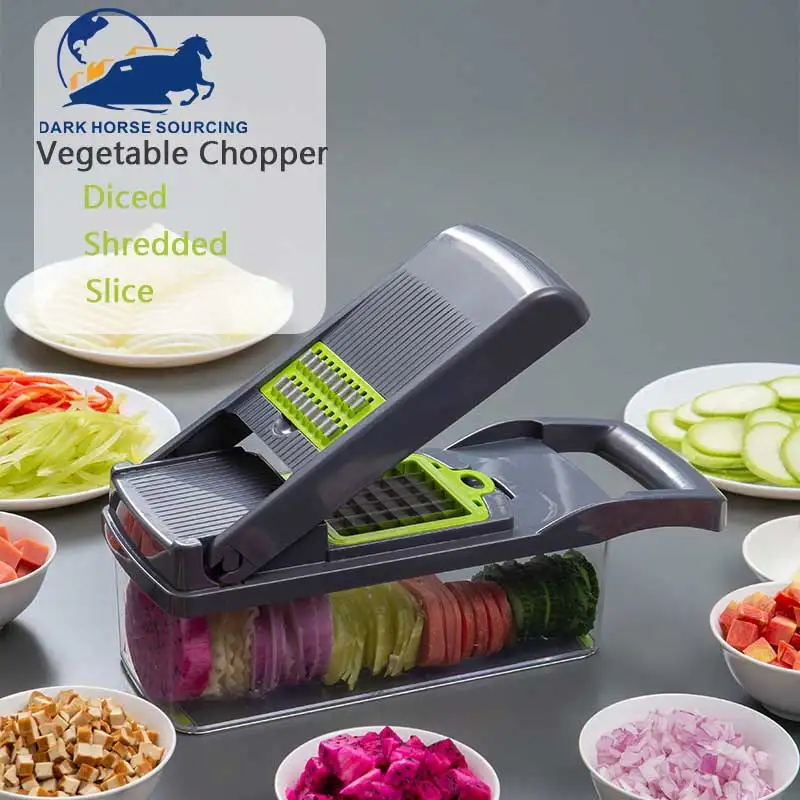 Multifunctional 12-in-1 manual mandoline slicer vegetable chopper Food Chopper Onion Chopper with 8 Blade and Drain Basket