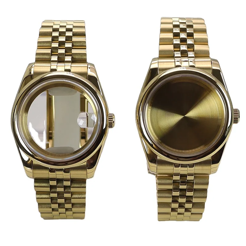 High waterproof level diving watch case gold Modified parts Wrist Strap Band For Seiko Nh35 NH36/38 Miyota 8215 Movement dial