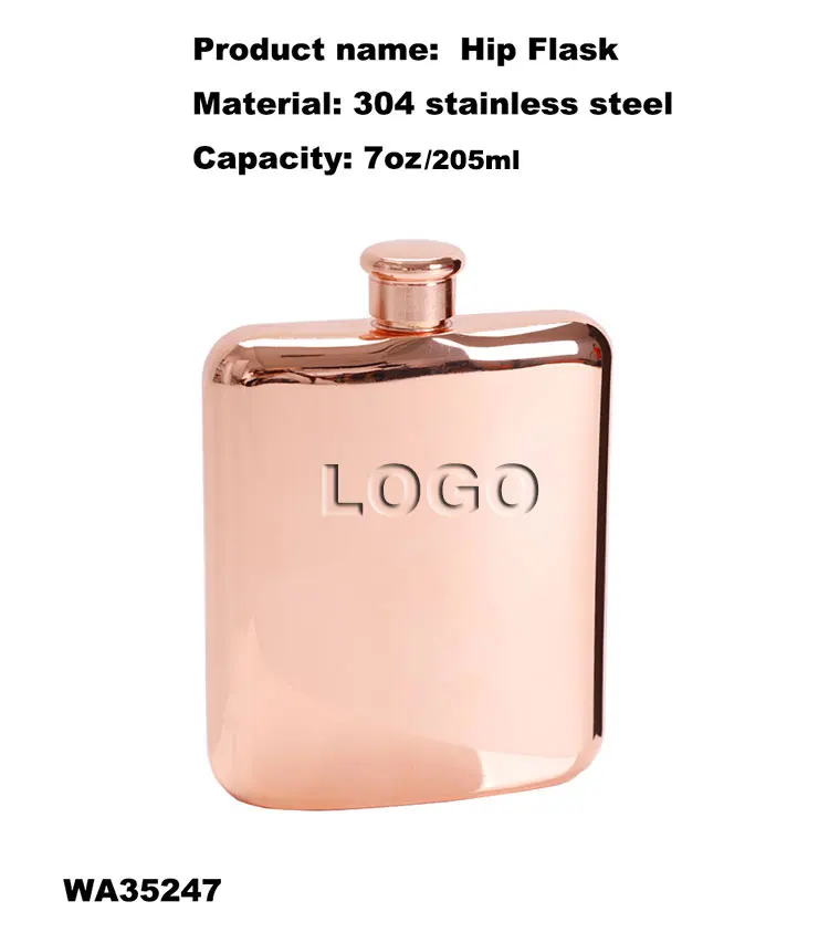 Custom Laser LOGO Camera Shape 7oz Stainless Steel 304 Whiskey Flagon Wine Pot Rose Gold Color Wine Bottle Women Hip Flask