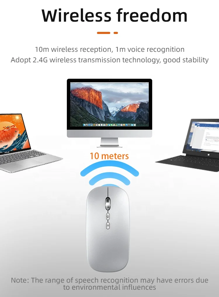 Custom Cute Ultra-Thin Smart Voice Translator 5 Key 2.4G Rechargeable DPI Adjust Bluetooth Wireless Mini Mouse Gaming