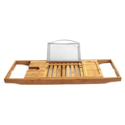 Bamboo Bath Tub Shelf Rack Bathtub Board Tablet with Extending Sides Bathroom Bath Caddy Tray