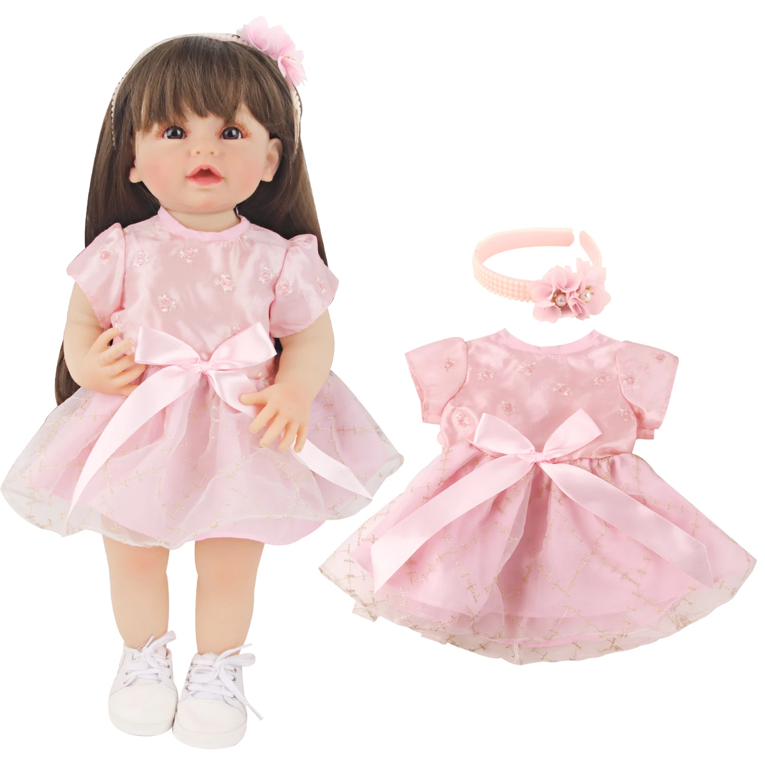 NPK Reborn Doll 55cm Cute Reborn Baby Doll clothes Bow skirt and headband