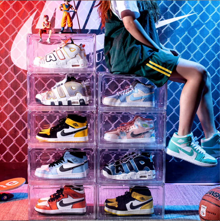 magnetic wholesale plastic transparent clear stackable 12 pack acrylic nike shoe storage box