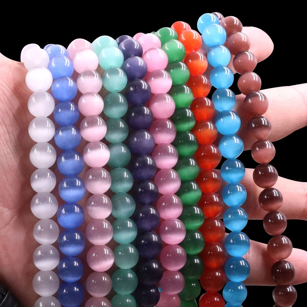 10mm Round Shape Cats Eye Natural Stone White Opal Loose Gemstone Beads For DIY Jewelry Making Bracelet Strand