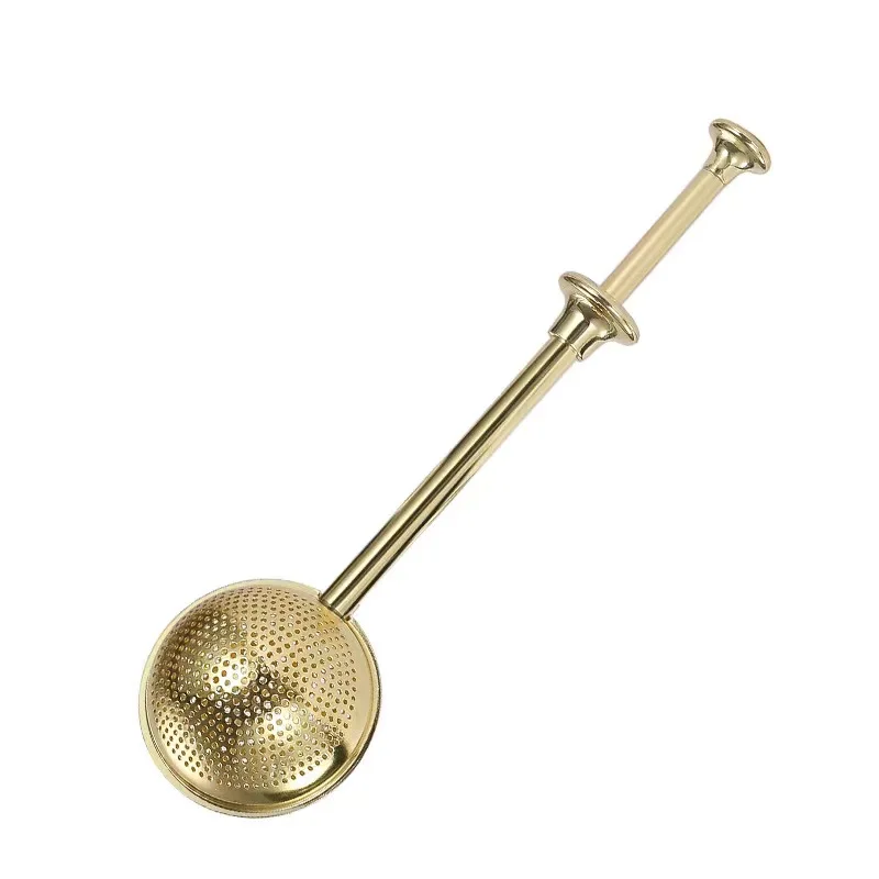 Factory custom LOGO food grade Gold rose gold stainless steel 304 press push rod tea filter tea infuser