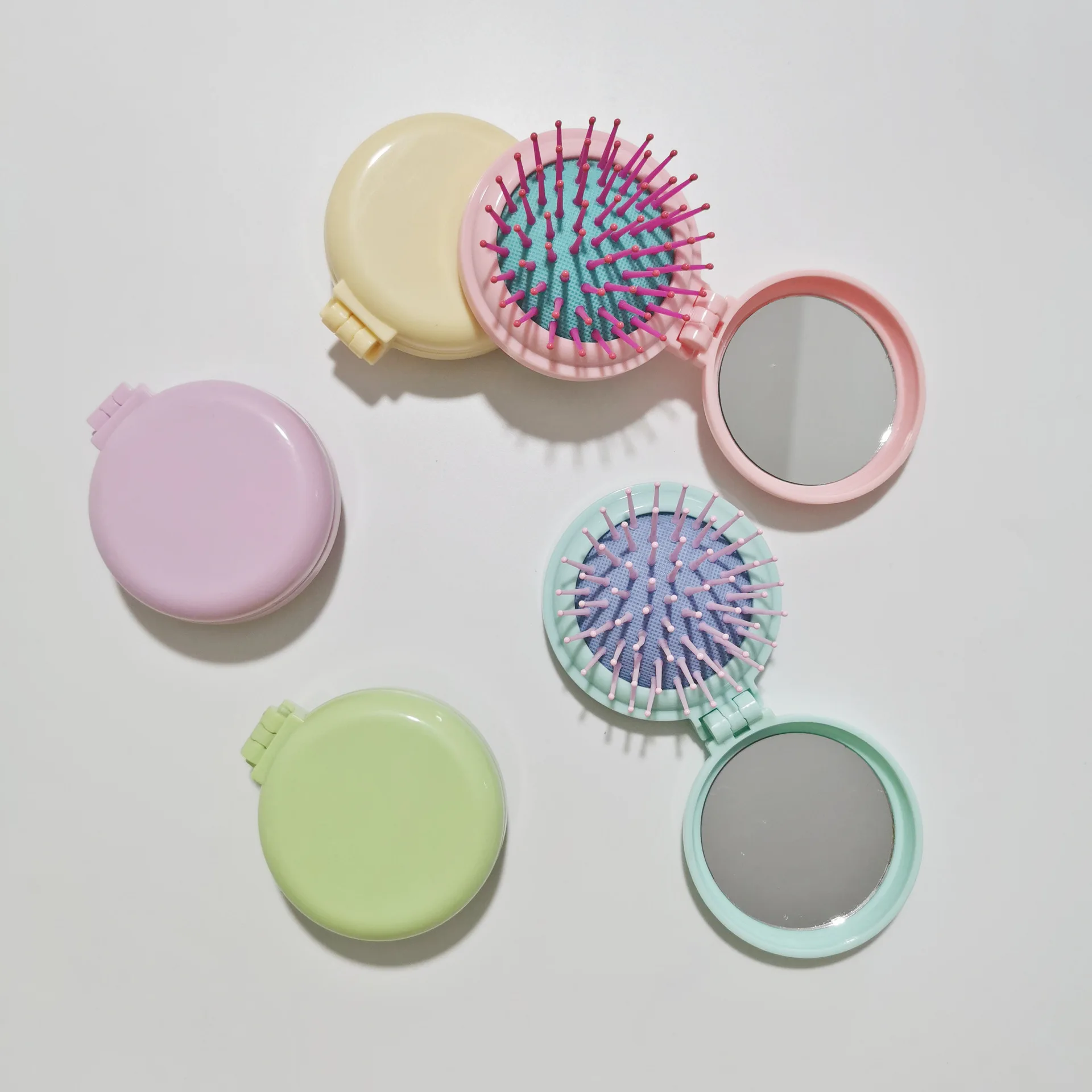 Travel Hair Brush and Mirror Comb Compact Mirror with Mini Hair Brush Set Folding Hairbrush for Women Small Hair Comb