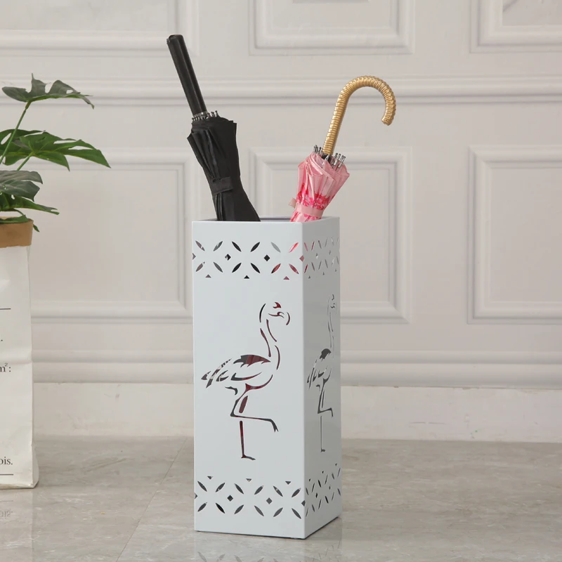 Umbrella Stand Rack Free Standing Holder for Canes Walking Sticks with 3 Hooks Paintings Metal Hollow out