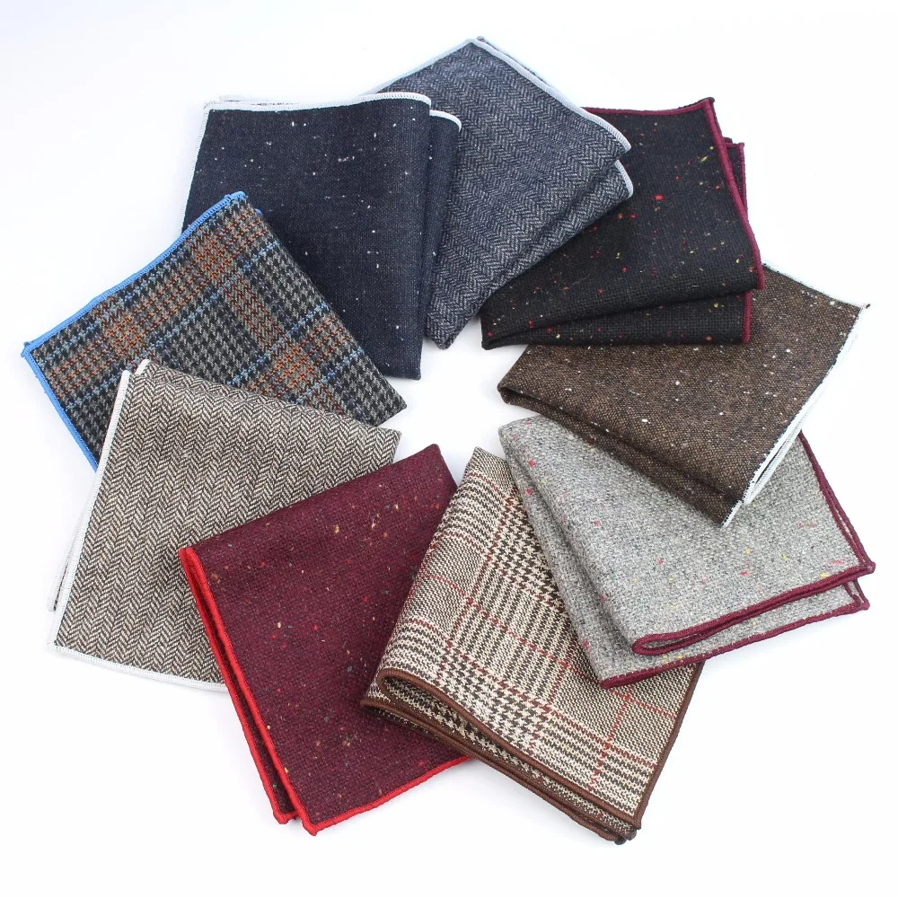 
Мужской квадратный Карманный платок из хлопка и шерсти, мужской свадебный носовой платок с геометрическим рисунком в горошек темного цвета 