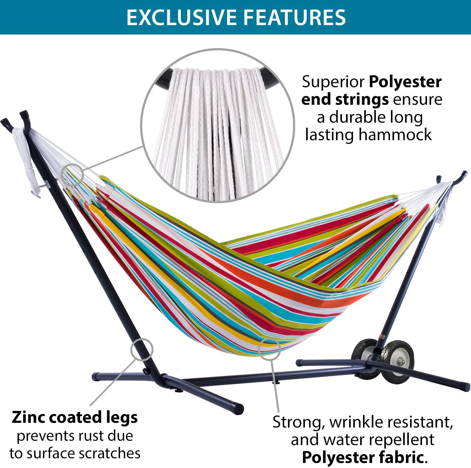 Danlong Wholesale 2 Person Heavy Duty Outside Double stripe Cotton Hammock portable hammock with  wheel stand