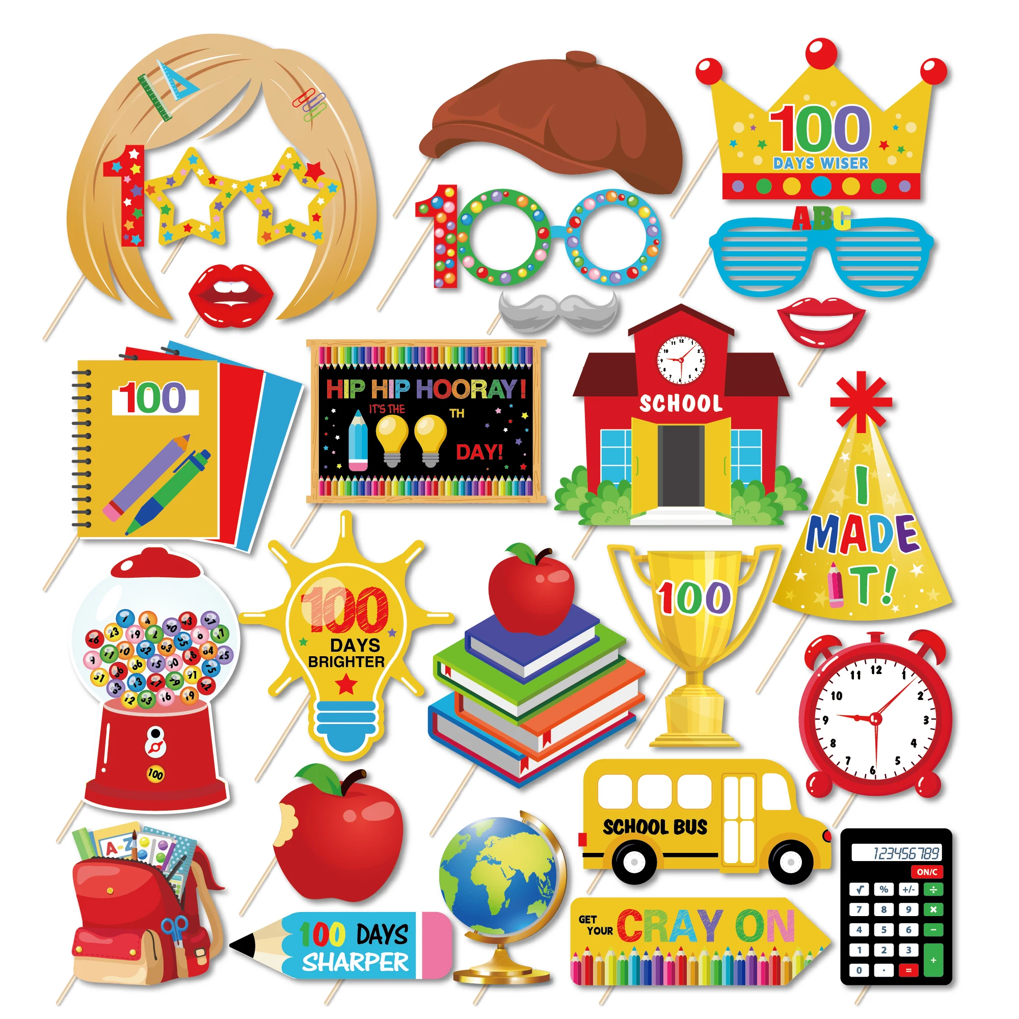 Huancai 100-й день школы реквизит для фотобудки 25 шт. набор селфи вечеринки принадлежности Хура