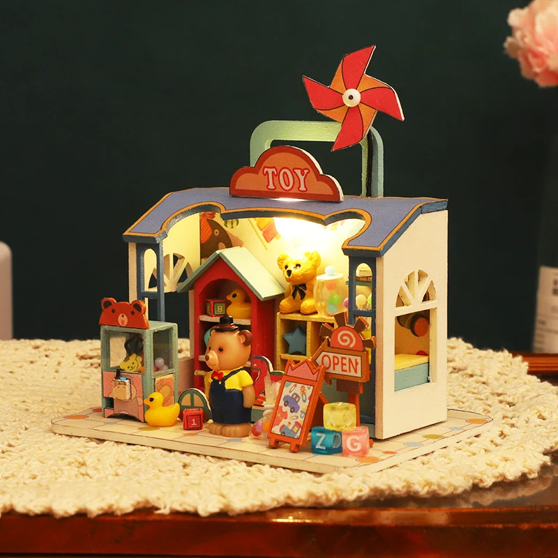 CUTEBEE DIY Miniature Bear Toy Shop Dollhouse for Kids