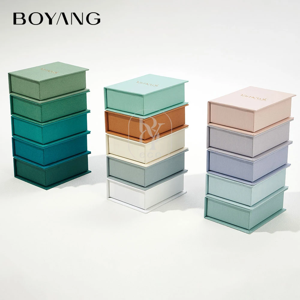 Custom Logo Printed Recyclable Book Style Paper Ring Earring Necklace Packaging Jewelry Boxes with Pouch