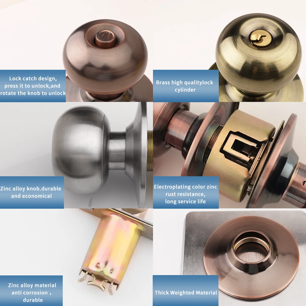 Roeasy door knob and lock set cylindrical 60mm safety privacy knob locks lock knob