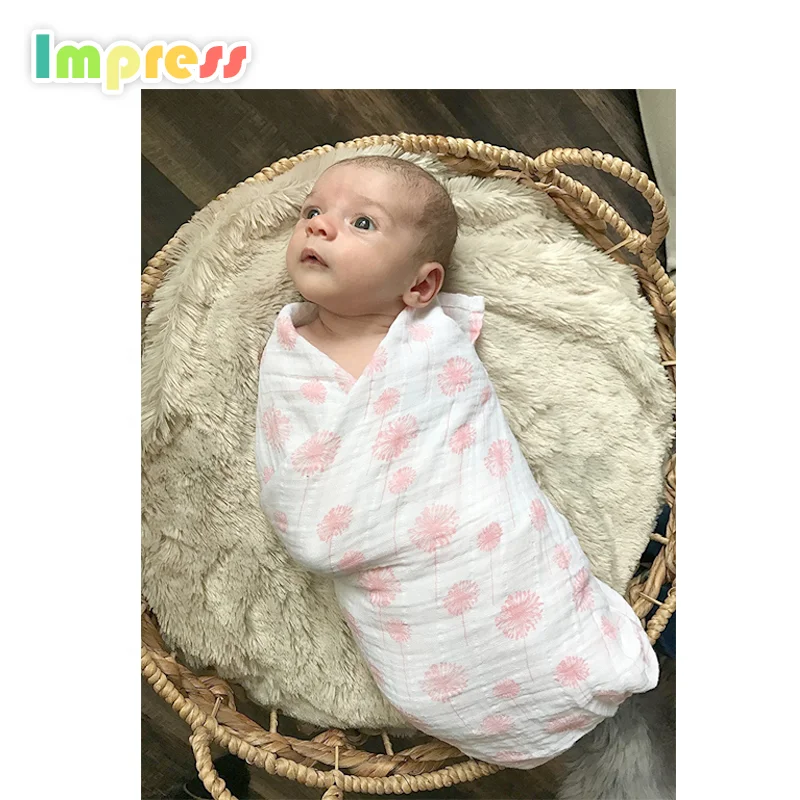 Wholesale 100% organic cotton bamboo muslin swaddle blanket