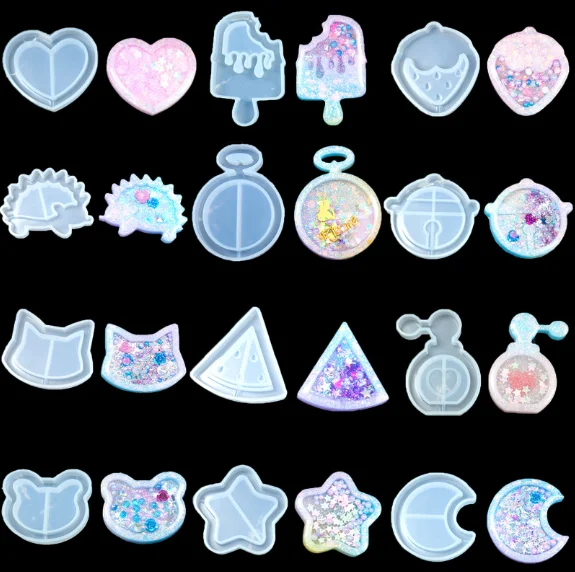 DIY Crystal Epoxy shaker Keychain Mold Love Star Moon Cat Making UV Jewelry Mold