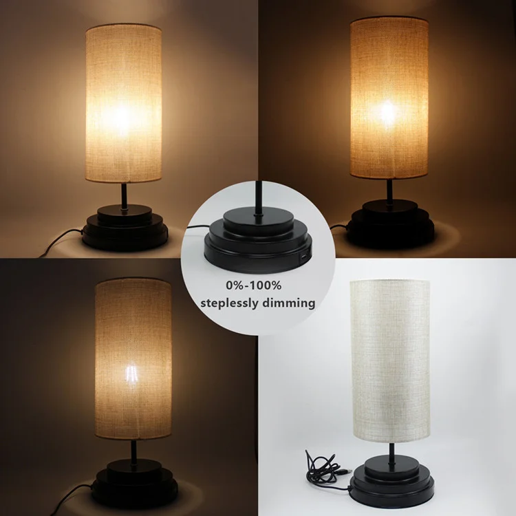 Bedroom Living room lamp New Design Fancy Fabric Table Lamp with sleep mode  Linen yellow white fabric Fabric Round Lampshade