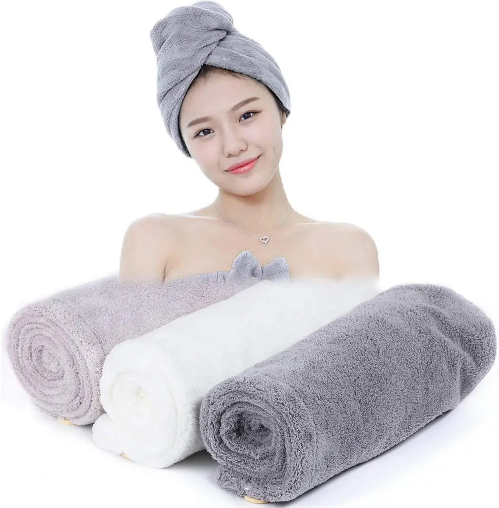SANYING Microfiber Coral Fleece Micro Fiber Hair Towel Wrap For Women Super Absorbent Quick Turban Double Thickening Fast Drying