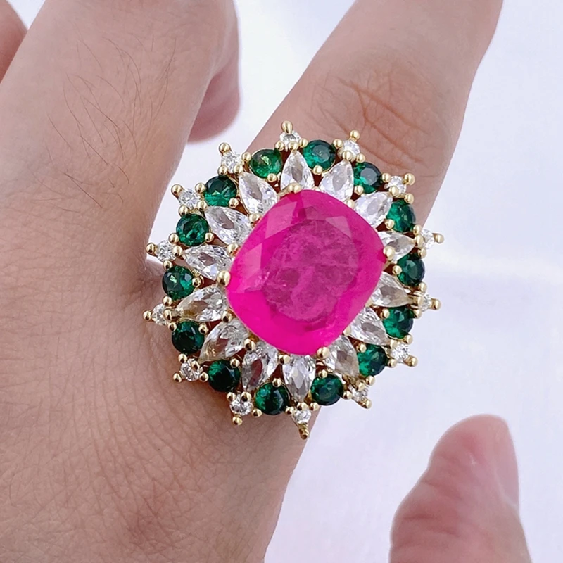 Wholesale Prices Gold Plated Oval Colorful Zircon Rings Gemstone Finger Ring for Woman Girls