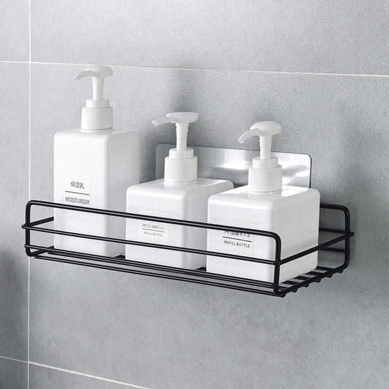 Bathroom Storage Shelves Wall Hanging Holder Punch Free Shampoo Basket Storage Racks For Shower Gel Kitchen Seasoning
