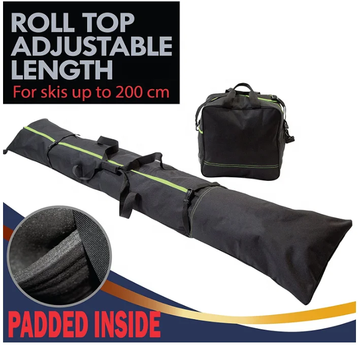 600D Water-Resistant Polyester Size Adjustable Padded Two-Piece Store Transport Portable Ski and Boot Bag Combo