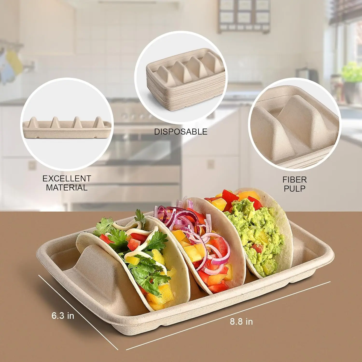 Custom Disposable Taco Taco Box Bagasse Crispy Tortilla Sugarcane Taco Box