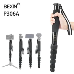 BEXIN Aluminum Lightweight Portable Monopod Triangle Brace Extension Pole Travel Hiking Stick for Camera Head Phone Clip Compass