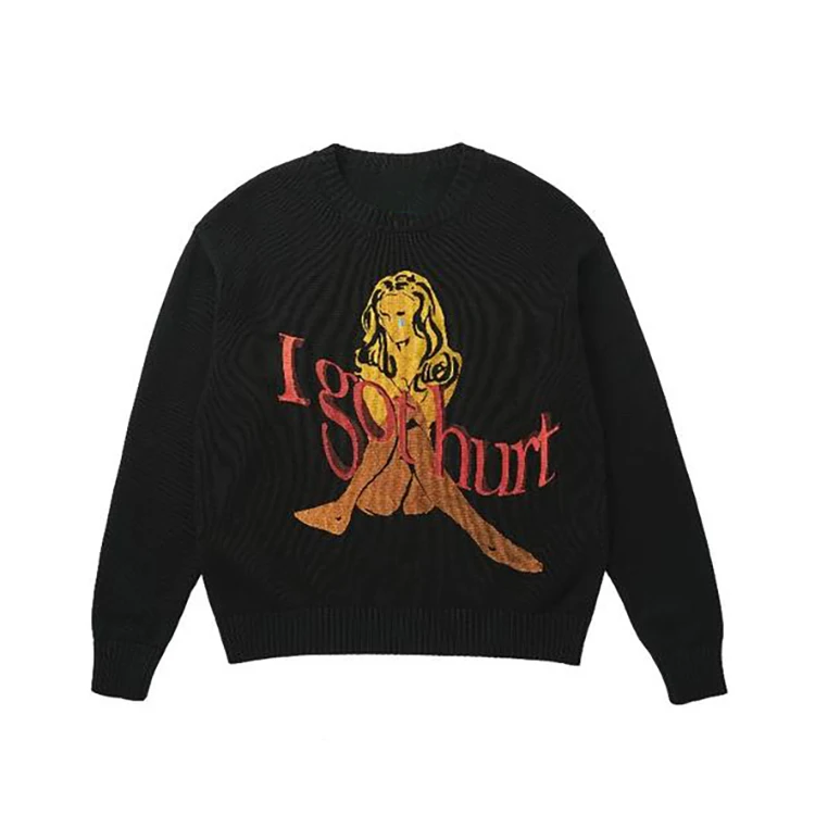 Custom jacquard Knit Sweater crew neck ladies knitwear long sleeve Intarsia sweater pullover wool knit pattern women sweater