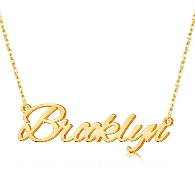 New 18K Gold Plated Stainless Steel Custom Name Plate Necklace Personalized Name Necklace Jewelry for Women Girls