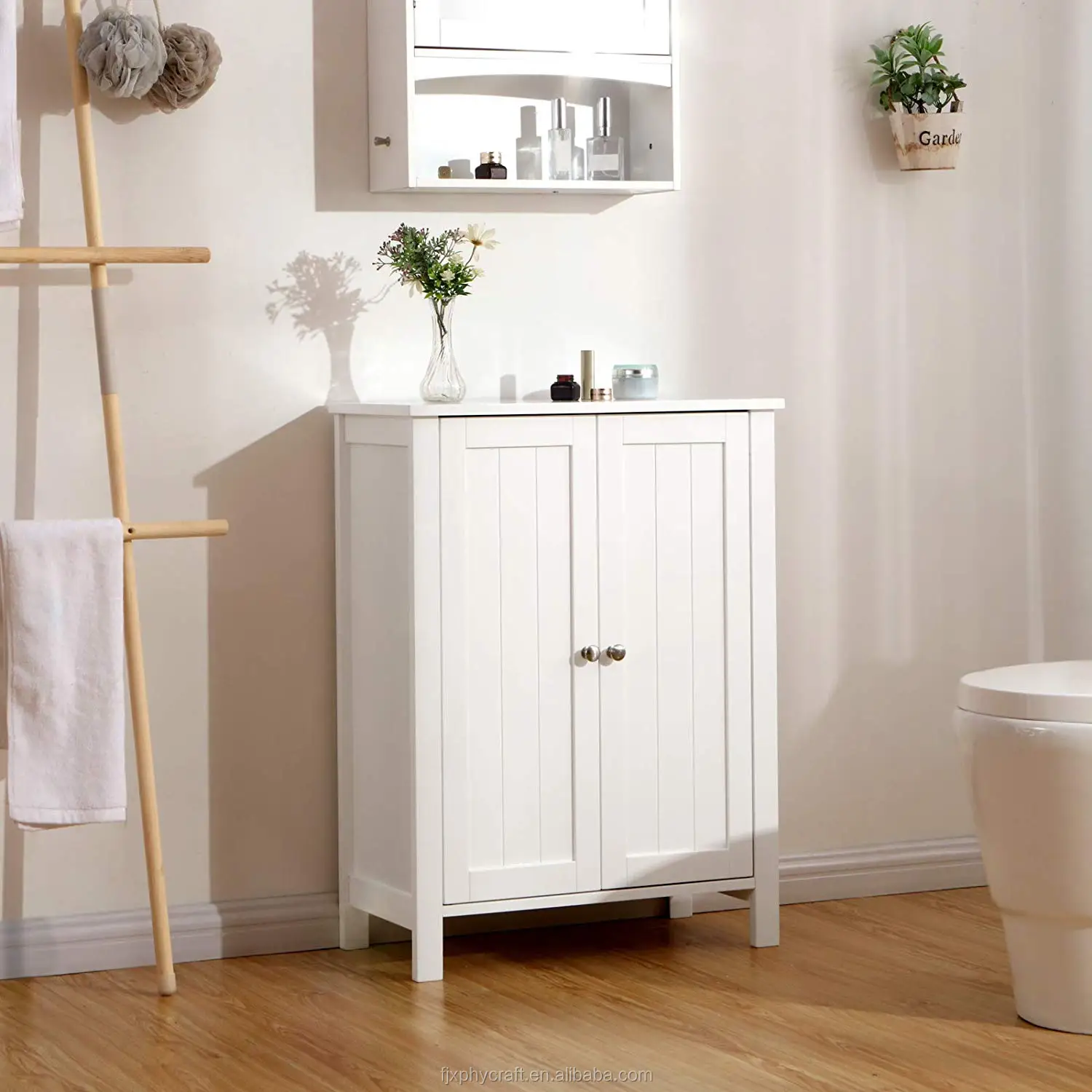Huayao Bathroom Floor Storage Cabinet with Double Door Adjustable Shelf, 23.6 x 11.8 x 31.5 Inches White HX5-5109