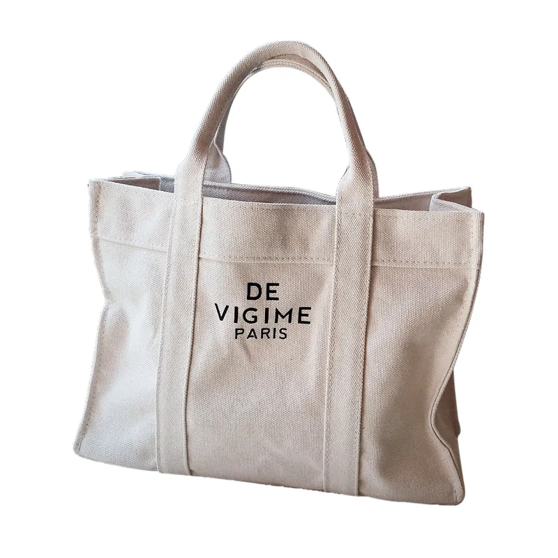 korean Style 16oz Thick Heavy Duty Recycled Cotton Canvas Lunch Bag Handbag Canvas Tote Bag with Pocket and Zipper