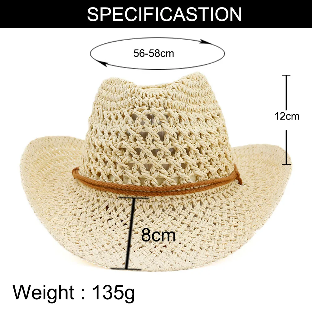 Summer Cowboy Sun Hats For Woman Man Beach Straw Hat For Men UV Protection Cap Chapeau Femme Paper Cowboy Hat