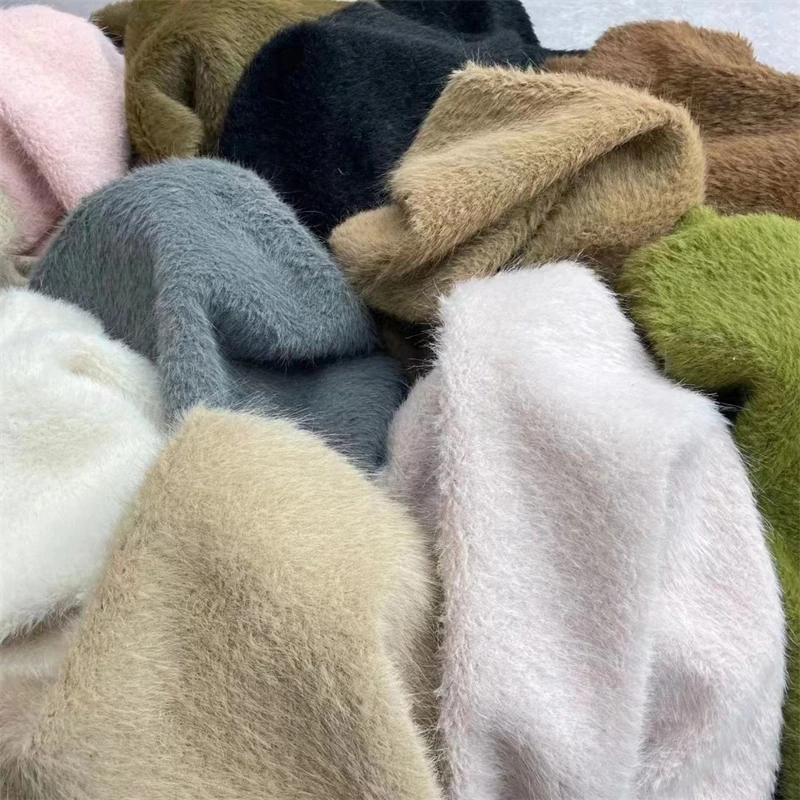 Multi color custom ultra thick heavyweight 1000 gsm yarn knitted 100% polyester fur fleece mohair cardigan hoodie sweater fabric