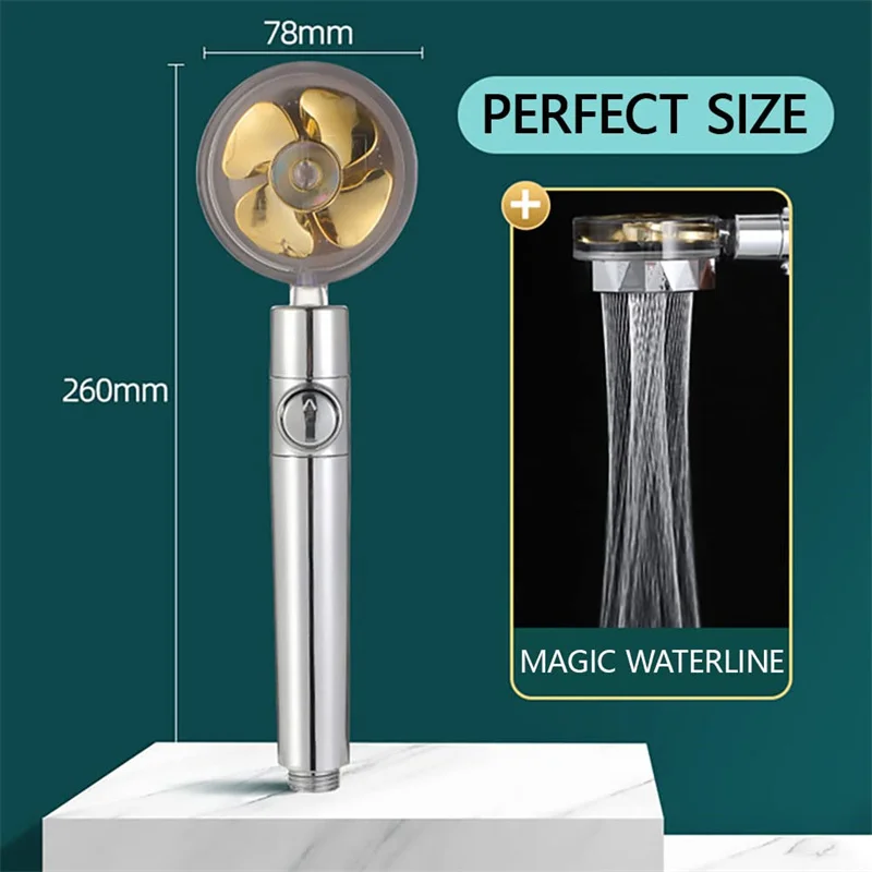 High Pressure Filter Spinning 360 Degrees Rotating Shower Head Handheld Turbocharged Propeller Shower Turbo Fan ABS Shower Head