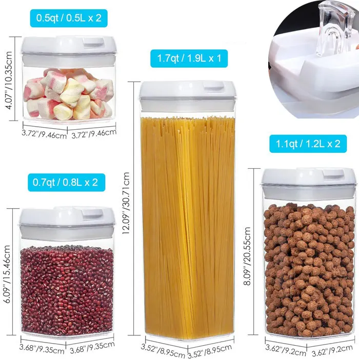 Set of 7 Clear Plastic Airtight Food Storage Containers with Durable Strong Lids for Kitchen & Back to School