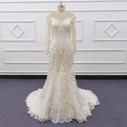 Eslieb SJ323 long sleeve  champagne  China wholesale Mermaid/Trumpet turkey wedding dress with fish tail