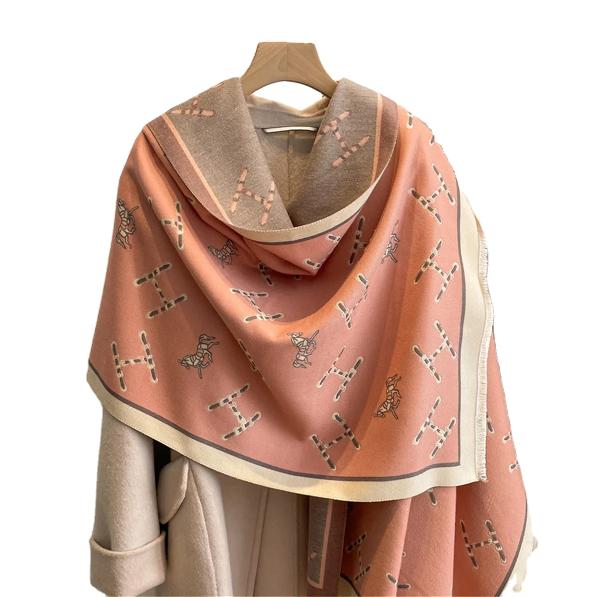 2024 Retro Design High Quality Colorful Horse Pattern Jacquard Shawl Casual Autumn And Winter Outdoor Pure Cotton Cashmere Scarf