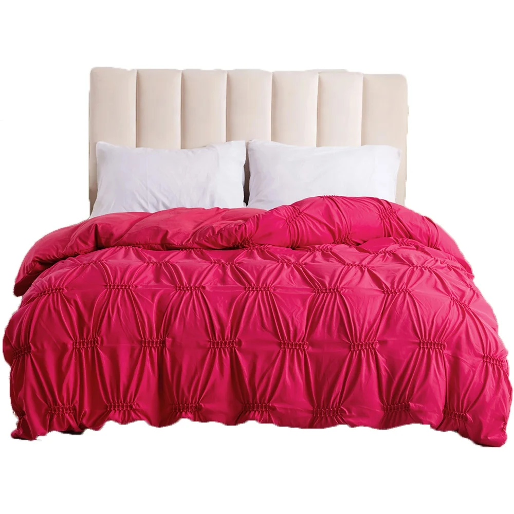 Cheap Price Pinch Pleat Pintuck 3Pcs Luxury Quilt Covers With Pillowcases 100% Polyester Wine Red comforter quilt bedding set