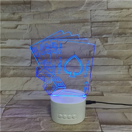 
New Arrival 3D Illusion Lamp Portable Wireless Speaker Nightlght Poker Dice Design Battery Operated Night Light With Speaker 