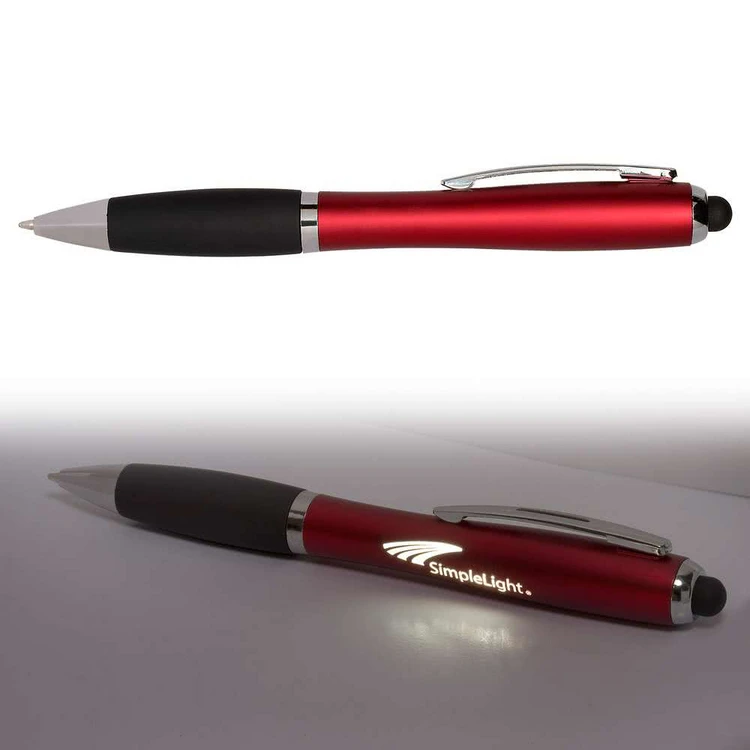 cheap custom plastic screen stylus light ballpoint ball pen with led laser logo printing