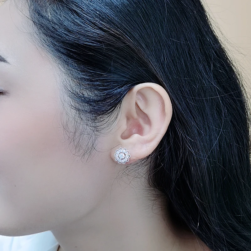 Лидер продаж алмазные свадебные серьги-гвоздики с кристаллами Swarovski в форме цветка стерлингового серебра женские серьги