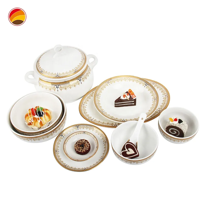 Home tableware royal luxury gold Inlay Soup tureen Ceramic Porcelain  Soup Tureen with decal