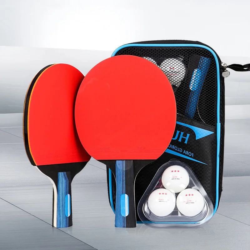 Factory Direct S300 Customized 1 Star Pure Wood Bottom Plate Long Handle Pingpong Bat Ping Pong Paddle Ball Set With Zipper Case