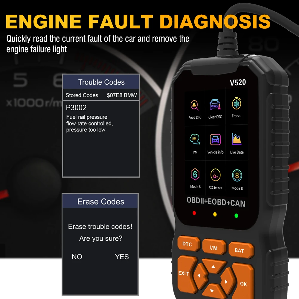 OBD полнофункциональный V520 CE FCC RoHS считыватель кодов elm327 автомобильный диагностический инструмент Автомобильный сканер