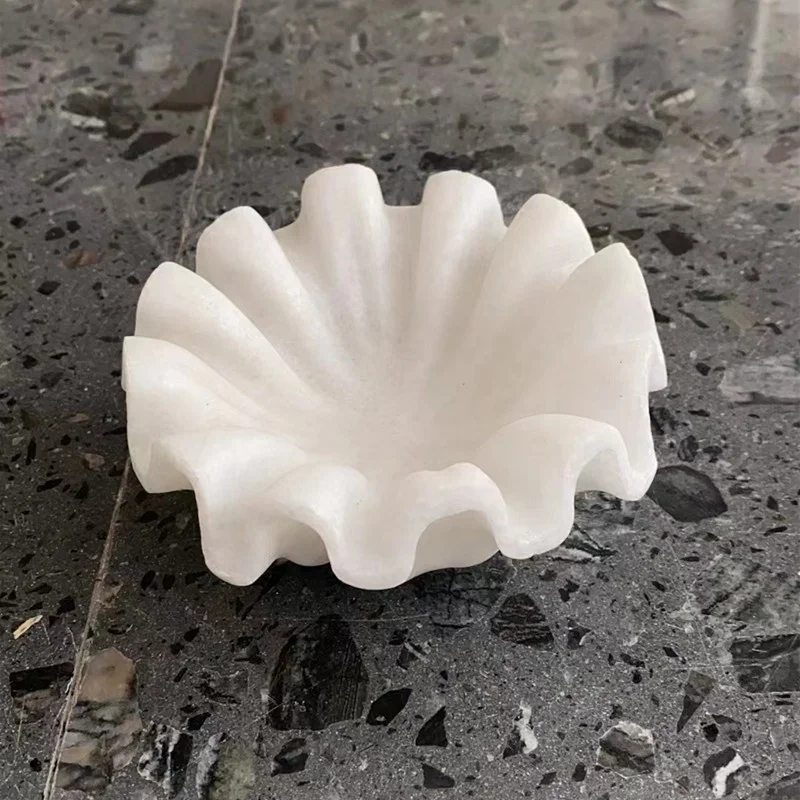 New Design Large Marble Stone Ruffle Bowl Marble Fruit Salad Bowl