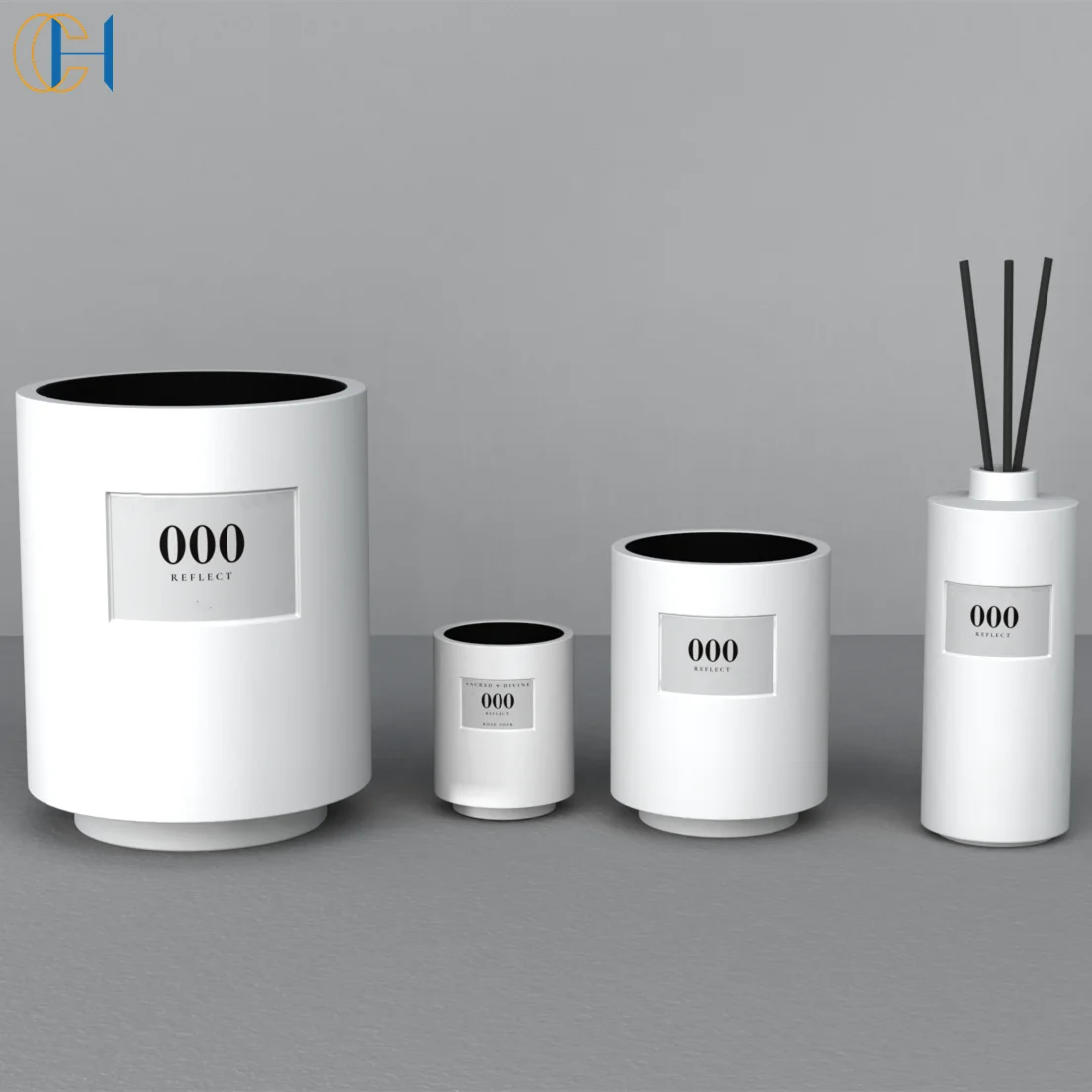 C&H Luxury High End Natural Clay Candle Holder Natural Gift Set Ceramic Jar Reed Diffuser and Soy Wax Candle