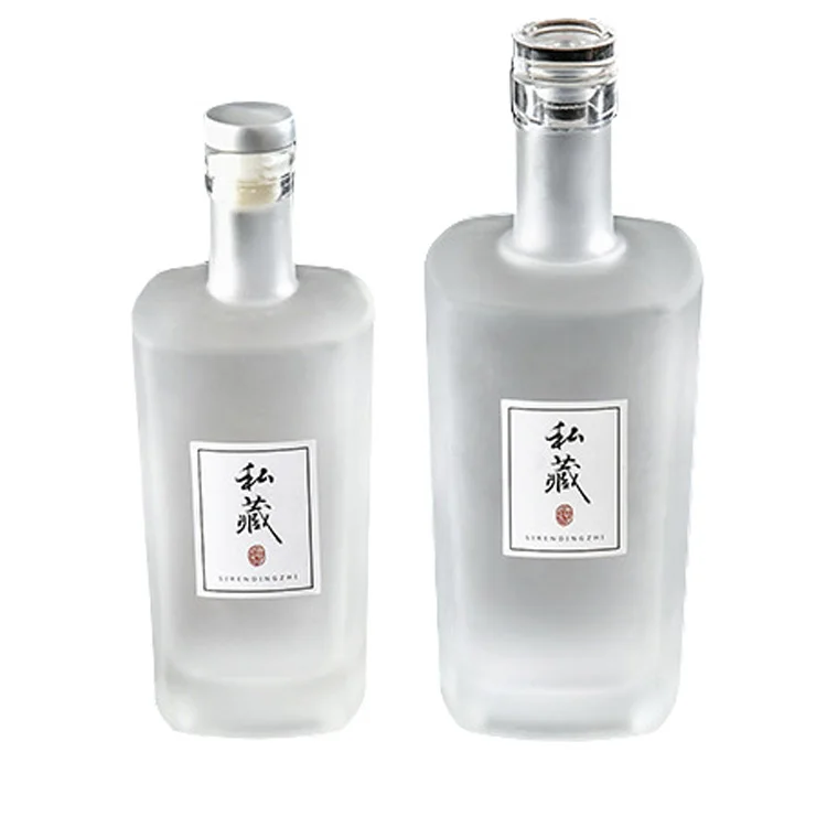Square Empty Clear Frosted Glass Liquor Bottle For Liquor Rum 500ml 700ml Nordic Gin Whiskey Vodka Liquor Spirit Bottle