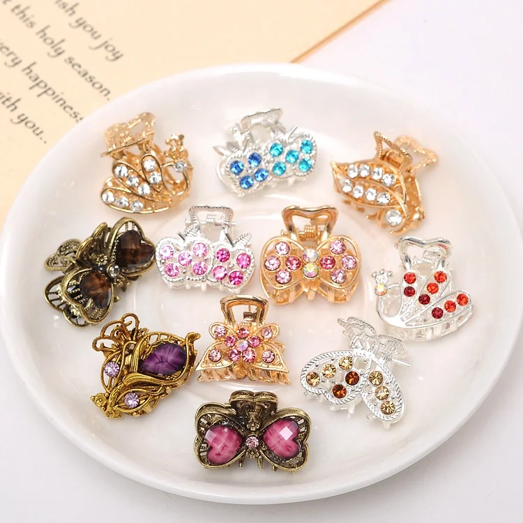 Бесплатный индивидуальный серебристый 2 5 см мини бриллиантовый металлический коготь для волос с бусинами и стразами золотой цветок аксессуары