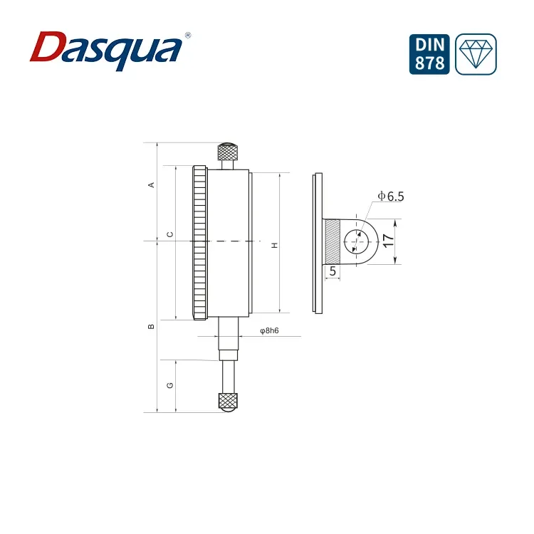 Dasqua High Quality 0-20mm 0-25mm 0-30mm 0-50mm 0-80mm 0-100mm 0.01 Graduation 2 Years Warranty Dial Indicator Measuring Tool
