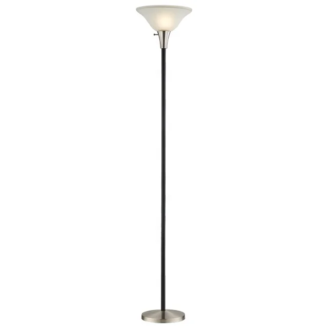 Economic Torchere Floor Lamp 1-light frosted glass shade and brushed nickel black accent portable lamp